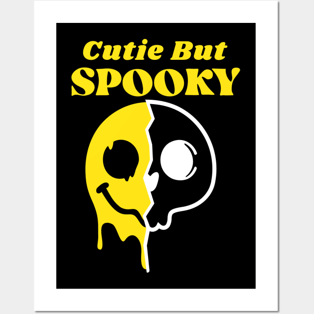 Cutie But Spooky Halloween Skull and Melting Smiley Design Wall Art by Artist usha